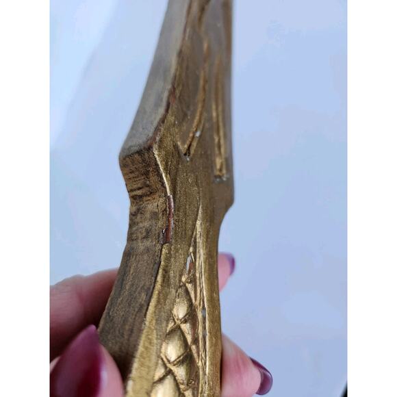 Vintage Hollywood Regency Carved & Gold Gilded Handheld Wood Vanity Mirror - Picture 8 of 12